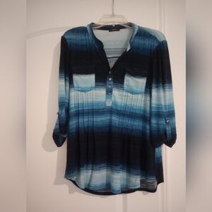 Cocomo Blue Ombre 3/4 Sleeve Blouse Large
